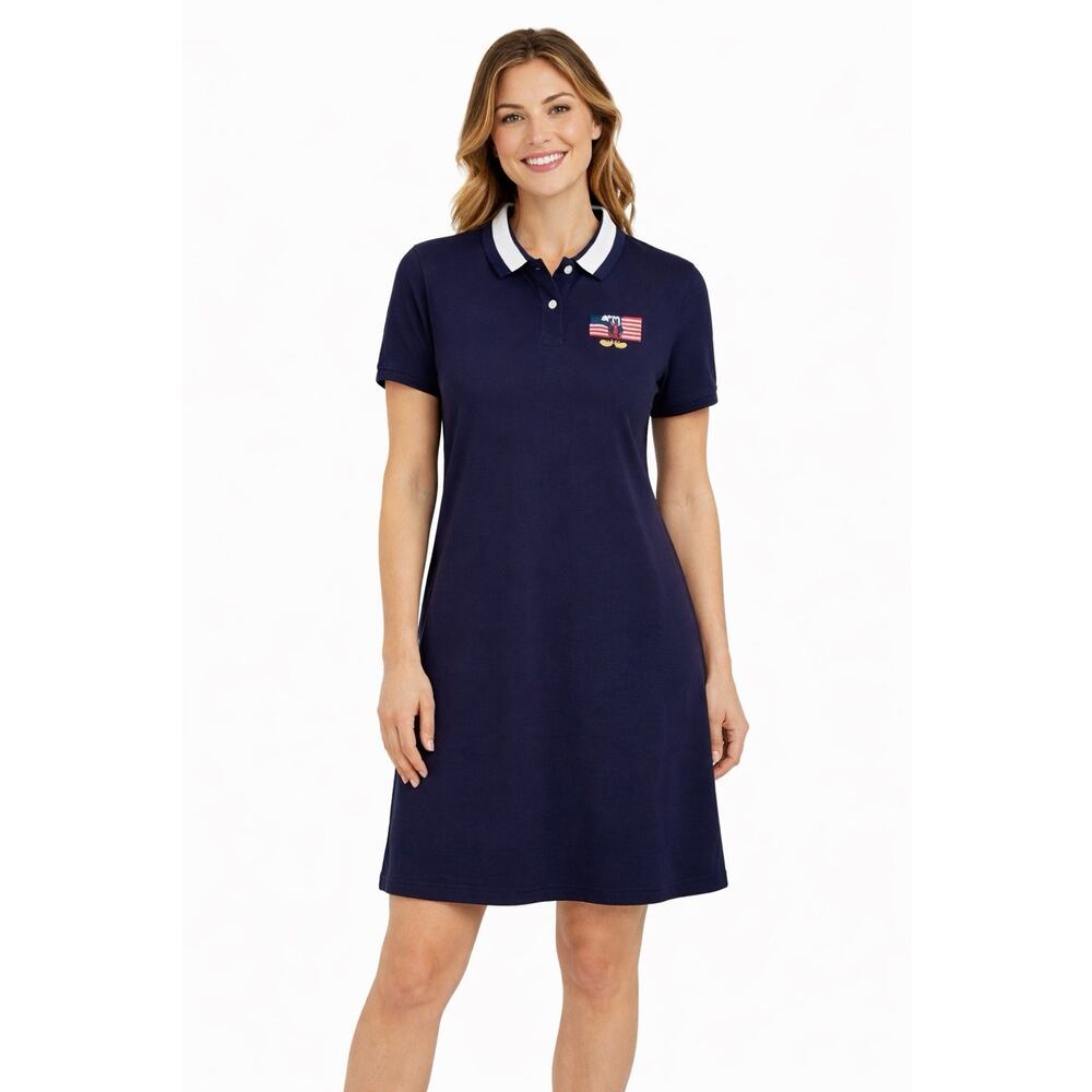 The Disney Store Vtg Navy Blue Polo Dress Mickey Mouse American Flag Womens XXL
